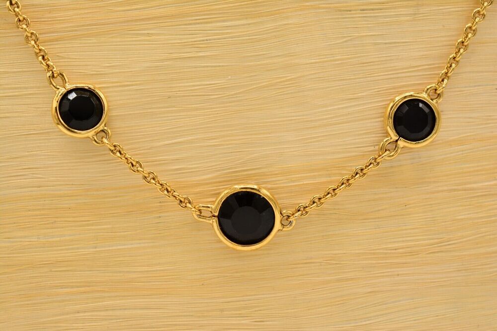 Kate Spade Crystal Confetti Necklace Chain Black Open Bezel Crystal Gold Tone 9J
